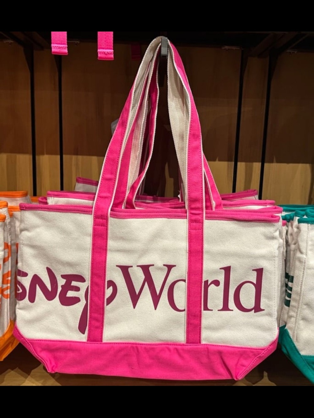 2026 Walt Disney World Parks Logo Mania Fantasyland Feels Pink Canvas Tote New